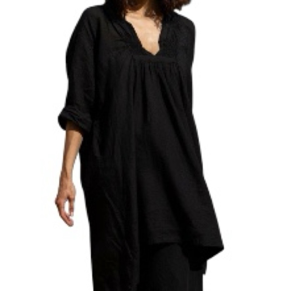 Meg by design Black‎ Nzuri Linen Deep V Neck Ruched Lagenlook Tunic